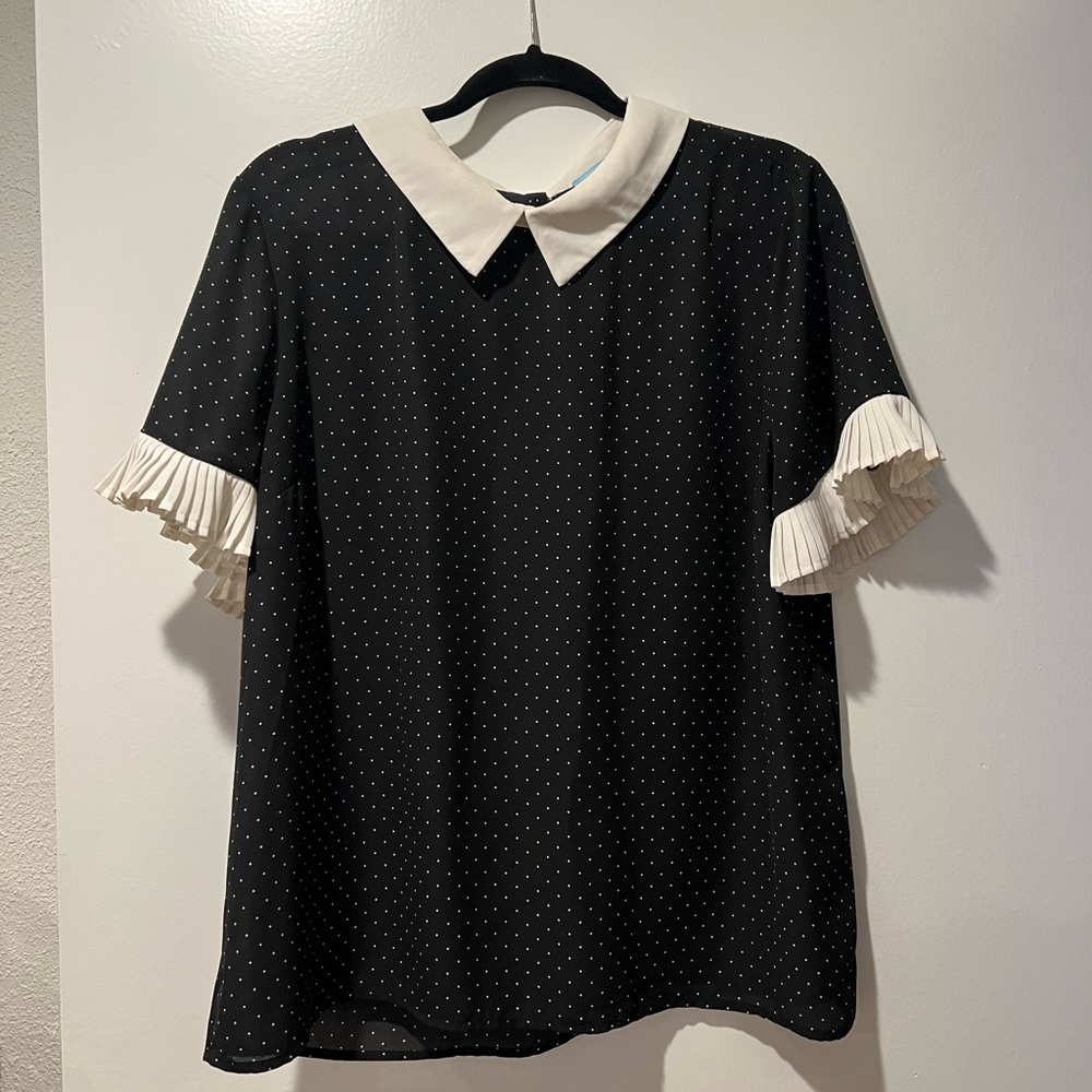 CeCe pleat sleeve polka dot blouse XL